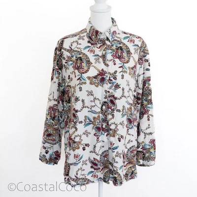 Tianello Shirt Women's M Blouse USA Paisley Art Preppy Office Relaxed Resortwear - Imagem 1 de 4