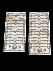 25 ($2) TWO DOLLAR BILLS - CIRCULATED - (1995 SERIES) - Picture 1 of 2