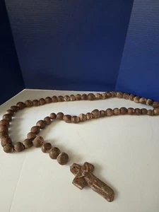 Vintage handgefertigter mexikanischer ROSENKRANZ Keramik Ton Perlen Terrakotta christlich GROSS 50" - Bild 1 von 11