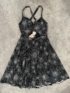NWT LARGE Pinup Girl Clothing Renee Black Spiderweb Halloween Spooky Dress - Picture 1 of 3