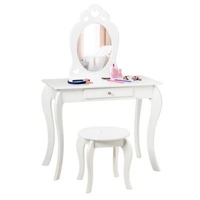 Conjunto de penteadeira infantil maquiagem princesa conjunto de mesa com espelho para meninas branco - Imagem 1 de 4