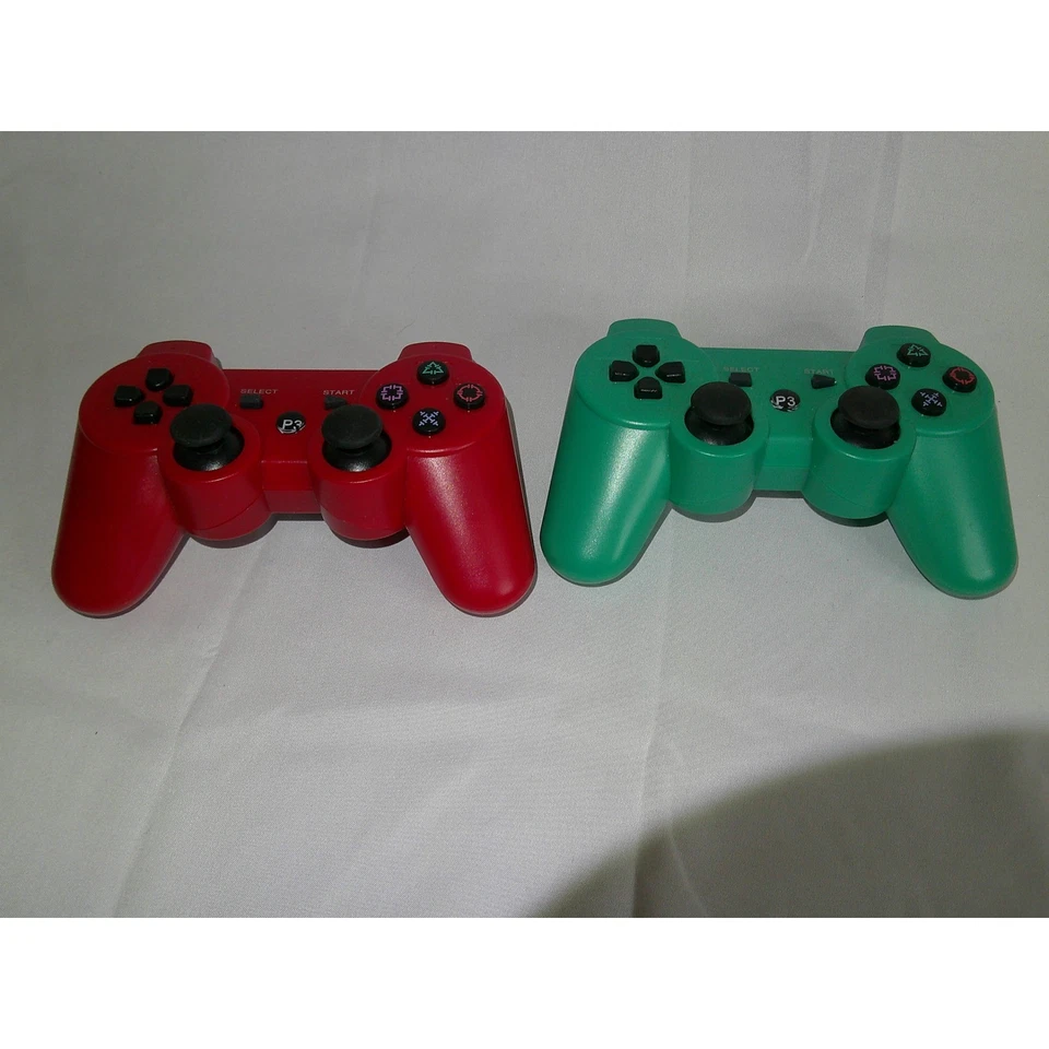 Lote de 2 Mandos Inalámbricos Playstation 3 Rojo Verde Dualshock Gamepad Genérico Foto 1 de 3