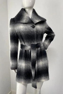 Ellen Tracy Plaid Wool Blend Mohair Coat Sz 8 Black, Gray & White NWOT - Image 1 of 4