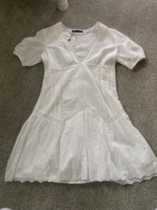 Vestito donna Zara bianco occhiellato camicia manica piccolo nuovo con etichetta - Foto 1 di 4