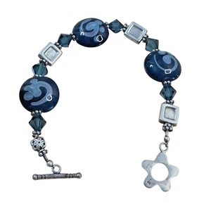 Bracciale Artigianale Argento Sterling Cristallo e Vetro Artistico Perline Lavorate a Lume 925 Misura 6,5 - Foto 1 di 13