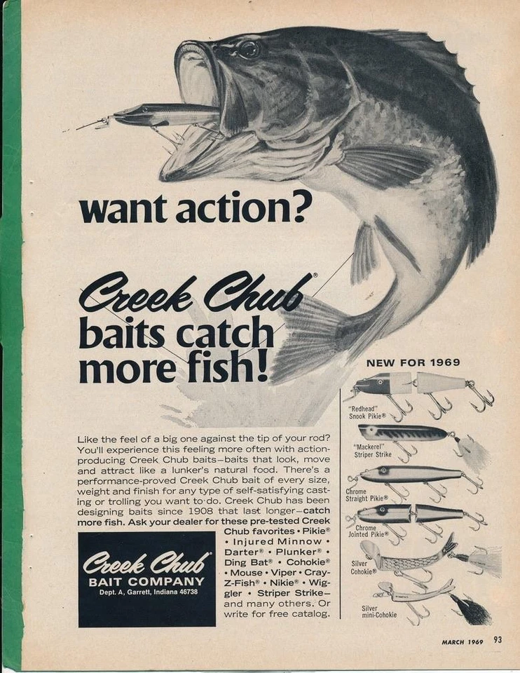 Anuncio de revista - 1969 - Creek Chub Bait Co. - Garrett, IN Foto 1 de 1