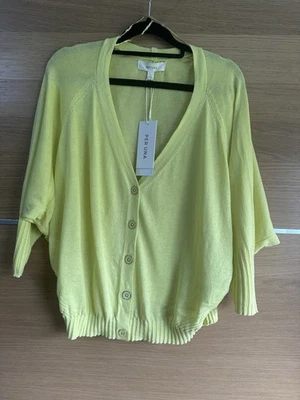 Per Una M&S Size L 16 18 Celery Yellow Linen Cardigan V Neck Bat Wing Bnwt BG4 - Image 1 of 4
