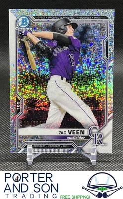 Zac Veen /299 Speckle Refractor 2021 Bowman Chrome #BCP-3 Rockies - Image 1 of 2