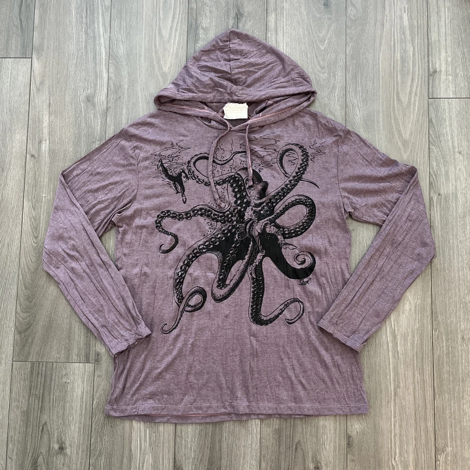 S.U.R.E. Pulôver masculino L com capuz camiseta polvo gráfico Y2K - Imagem 1 de 4