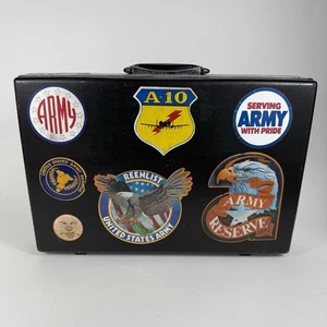 Vintage Samsonite Double Lock Hard Shell Slim Briefcase Black - Army Stickers - Picture 1 of 23