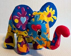 Pop Art Soft Elephant Plush with Beanbag Feet Retro Colorful Floral 10" L - Picture 1 of 6