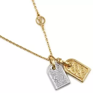 Louis Vuitton M63141 Collana Nanogramma Metallo Oro Argento Tag LV Ciondolo con Scatola - Foto 1 di 11