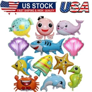 12 pieces Large Cute Sea Animal Balloons Octopus Shark Fish Dolphin Hippocampus - Picture 1 of 7