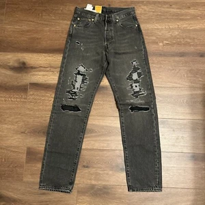 Levi's Premium 501 Original Button Fly Jeans Faded Black Ripped Size 30X32 - Picture 1 of 7