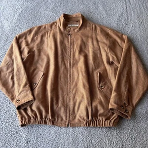 Orvis Bomber Jacket Mens XL Tan Silk Wool Linen Blend Chin Strap Outdoor *RARE* - Picture 1 of 8