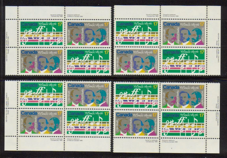 1980 Canada SC# 858a - O Canada Centenary - Set of 4 Plate Blocks M-NH Lot# 2961 - Image 1 of 1