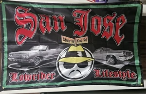 San Jose Lowrider 3x5 Flag Story King Cruising History Lowrider Man Impala Red - Picture 1 of 2