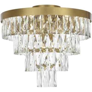 Crystal Chandelier Flush Mount Ceiling Light Fixture Satin Gold High Quality 18" - Picture 1 of 8