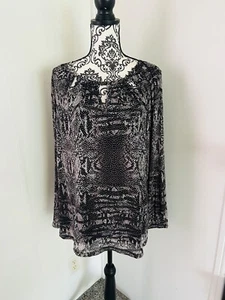 Jennifer Lopez Women’s Snake Print Cutout Long Sleeve Chiffon Blouse Size 0X - Picture 1 of 7