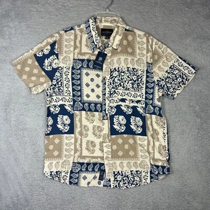 Lucky Brand Shirt Mens Small Blue Brown Paisley Floral Button Up Linen Blend NEW - Picture 1 of 6