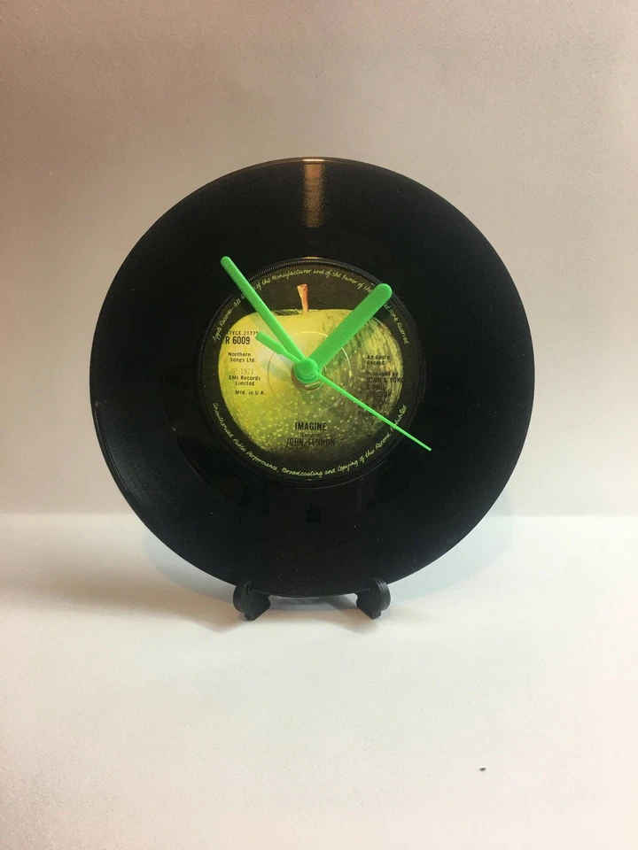 JOHN LENNON IMAGINE UPCYCLED UK 7 Vinyl Record Clock Retro  PAUL JOHN RINGO  - Image 1 of 1