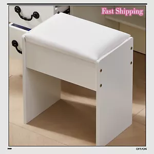 Padded Makeup Vanity Stool, Elegant Wood Dressing Chair W/ Wooden Legs Bench US - Picture 1 of 5