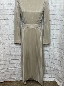 Jonathan Simkhai Women's Dress Gown Midi Pleated Metallic Lydia Size 0 Champagne - Picture 1 of 5