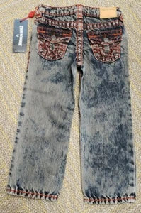 NWT True Religion Boys Ricky Super T Jeans, Size 4, Burnt Orange Stitching - Picture 1 of 5