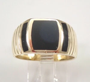 Anillo de boda antiguo vintage de ónix negro para hombre de oro amarillo de 14 quilates talla 8,5 grabado - Imagen 1 de 5