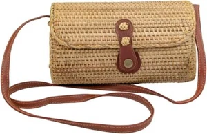 Beach Bag for Women Crossbody Purse Rattan Handwoven - Picture 1 of 5