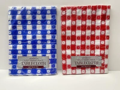 Home Trends Vinyl Flannel Back Tablecloth Choice Blue or Red Check Floral - Image 1 of 4