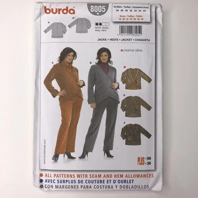 Burda 8805 Plus Size US 30 B: 146cm / 57" Cross Over Jumper Cardigan Top Pattern - Image 1 of 4