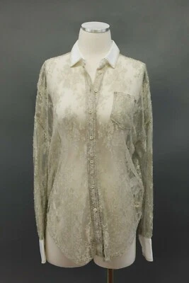 全新带标签 $1995 Brunello Cucinelli 女式 Lurex 蕾丝正装衬衫 带 SparklyBeading M A191 — 第 1/4 张图片