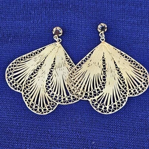YVONE CHRISTA Large Gold Gilded Sterling Silver Filigree Flower Shaped Earrings - Picture 1 of 10