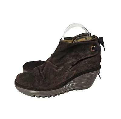 Fly London 棕色麂皮绒楔形短靴女式 6.5 码(欧盟 38 码)踝拉舒适 — 第 1/4 张图片