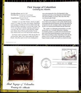PC: FDOI 1992, 1st Voyage of Columbus Crossing the Atlantic, 22kt Gold Rep. Stp. - Picture 1 of 2