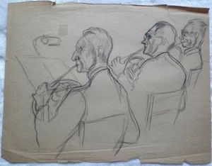 Werner Knoth 3 Hornbläser Original Zeichnung signiert Unikat Einzelstück - Picture 1 of 1