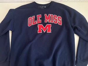 Vintage Ole Miss Rebels Colonel Reb Sweatshirt Mens Large Blue Cotton Blend - Picture 1 of 6
