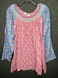 Love Shack Fancy Girls Pink Blue Cotton Floral Long Sleeve Blouse Top SZ 12 Year - Picture 1 of 13