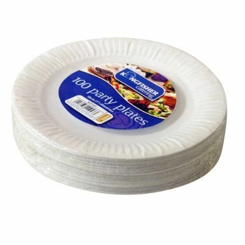 Kingfisher KCP1007 Disposable Paper Plates - White (100 Piece)
