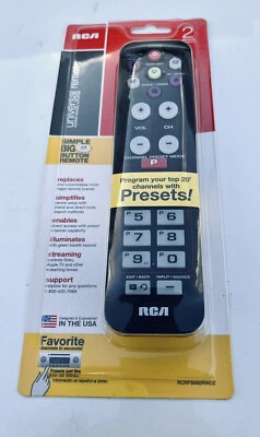 RCA 2 Device Universal Remote Control Big Button RCRPSOOZRWDZ New! - Image 1 of 4