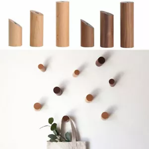 Solid Oak Walnut Wooden Wall Mounted Hook Pegs Hallway Coat Clothes Hanger - Picture 1 of 18