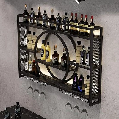 Weinregal Mit LED-Licht Weinhalter Wand mit Glashalter Weinpräsentationsregal - Bild 1 von 4