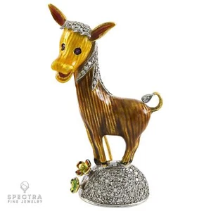 Donkey Shaped Brooch: Contemporary Enamel and Diamond Design - Picture 1 of 3
