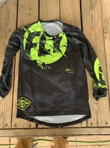 Fly Racing Shirt Boys Youth Large Black Green Knit Kinetic Outlaw - Picture 1 of 4