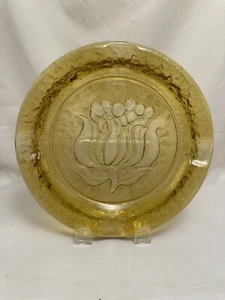 Vtg Blenko Lotus Flower Ashtray Amber Glass Cigar Cigarette 7.75" Round MCM - Picture 1 of 5