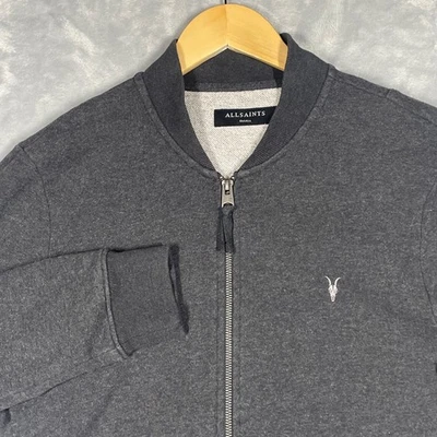 Chaqueta de bombardero All Saints Raven para hombre gris carbón cremallera completa calavera pequeña algodón Foto 1 de 4