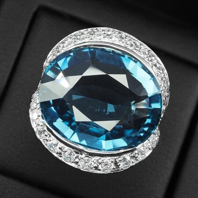 Fabulosos anillos pavé hechos a mano de plata de ley 925 de 22,70 quilates con topacio azul de Londres regalo Foto 1 de 4