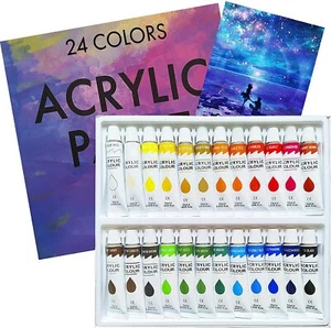 Acrylic Paint Set 24 Colors Tubes Non Toxic Art Kit for Canvas Rock Wood Fabric - Picture 1 of 7