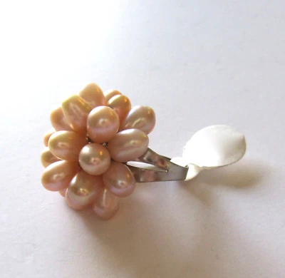 时尚戒指-桃色珍珠珠-银色表带-可调节 — 第 1/2 张图片